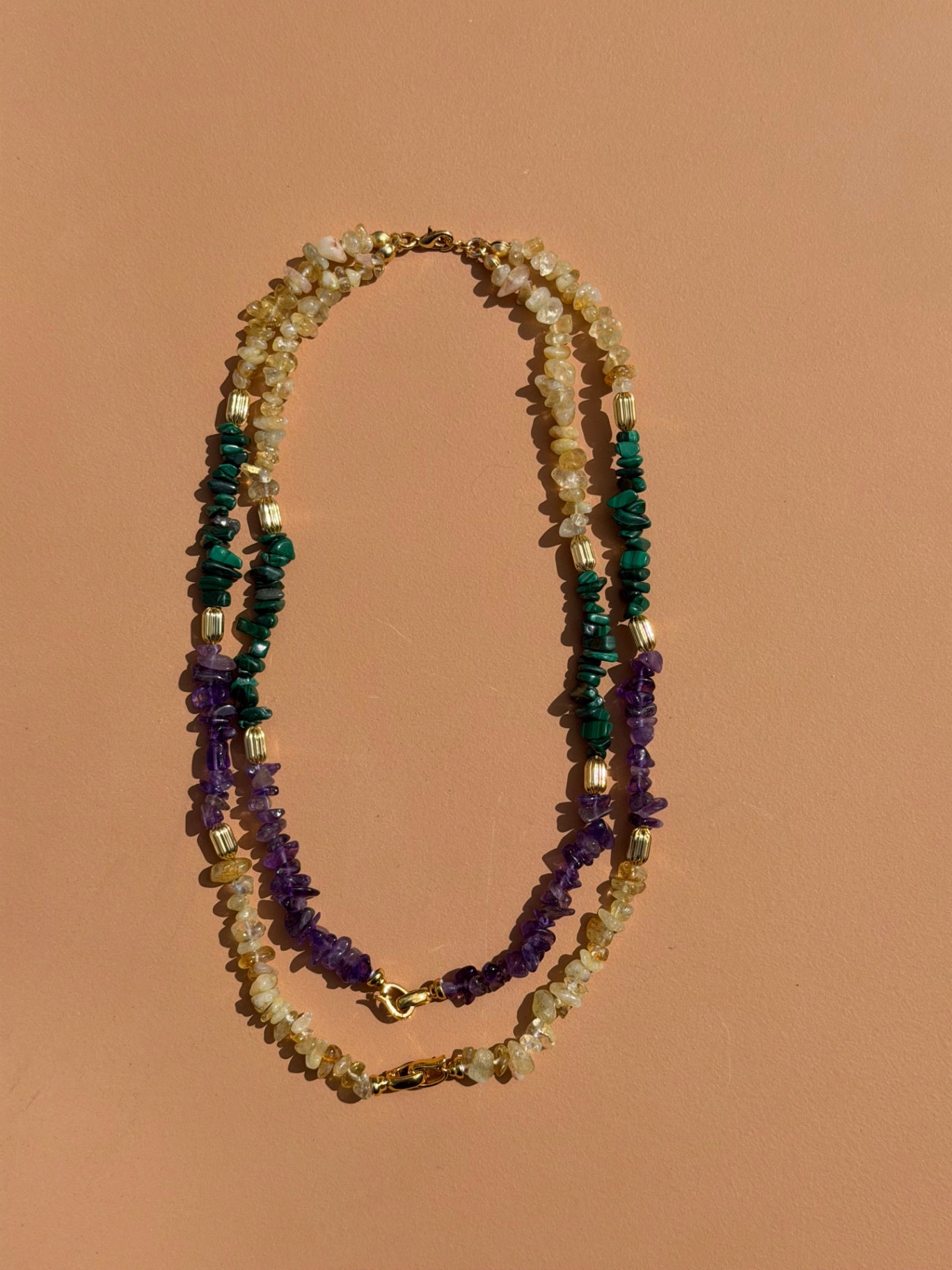 Collier Citrine, Malachite & Améthyste