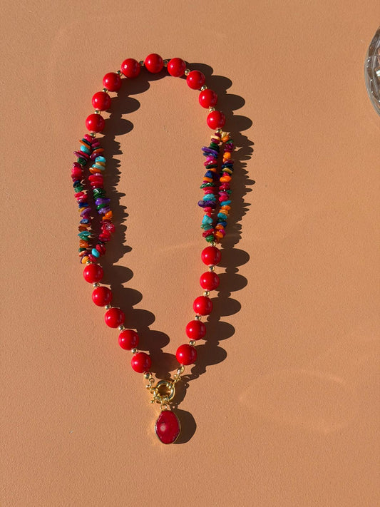 Collier Corail et Pierres Multicolores
