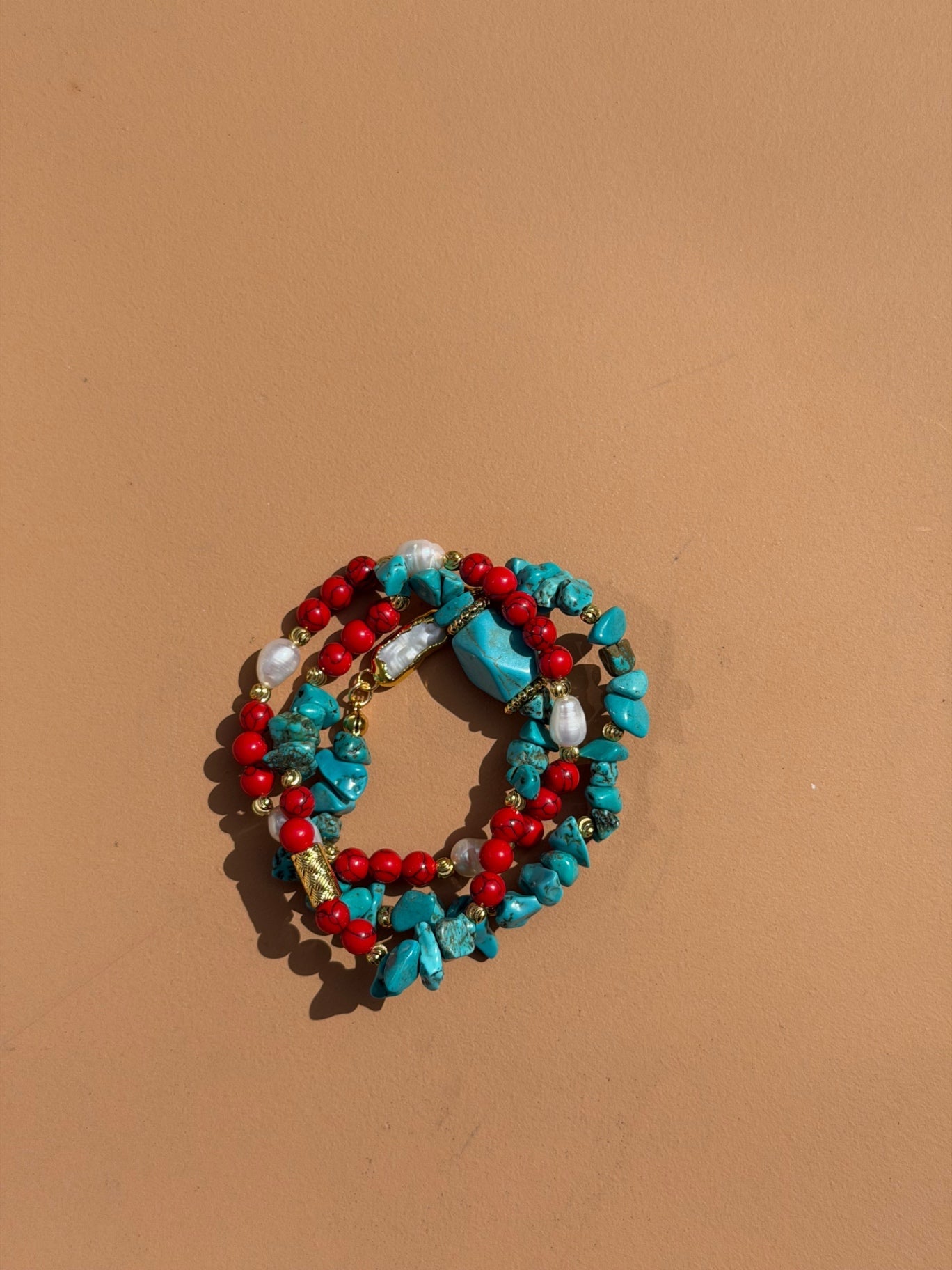 Bracelet Turquoise & Corail Rouge