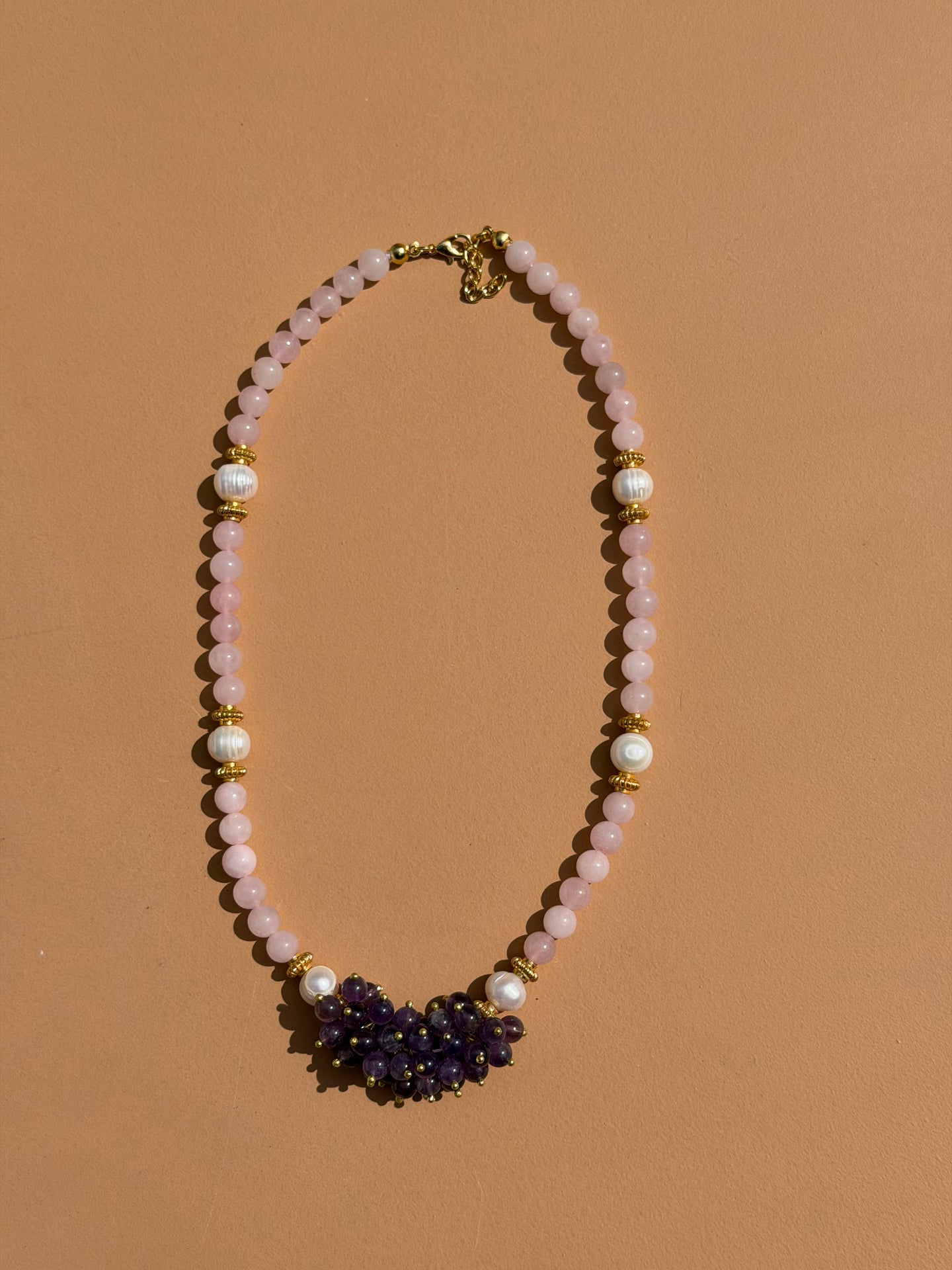 Collier Quartz Rose & Améthyste à plat