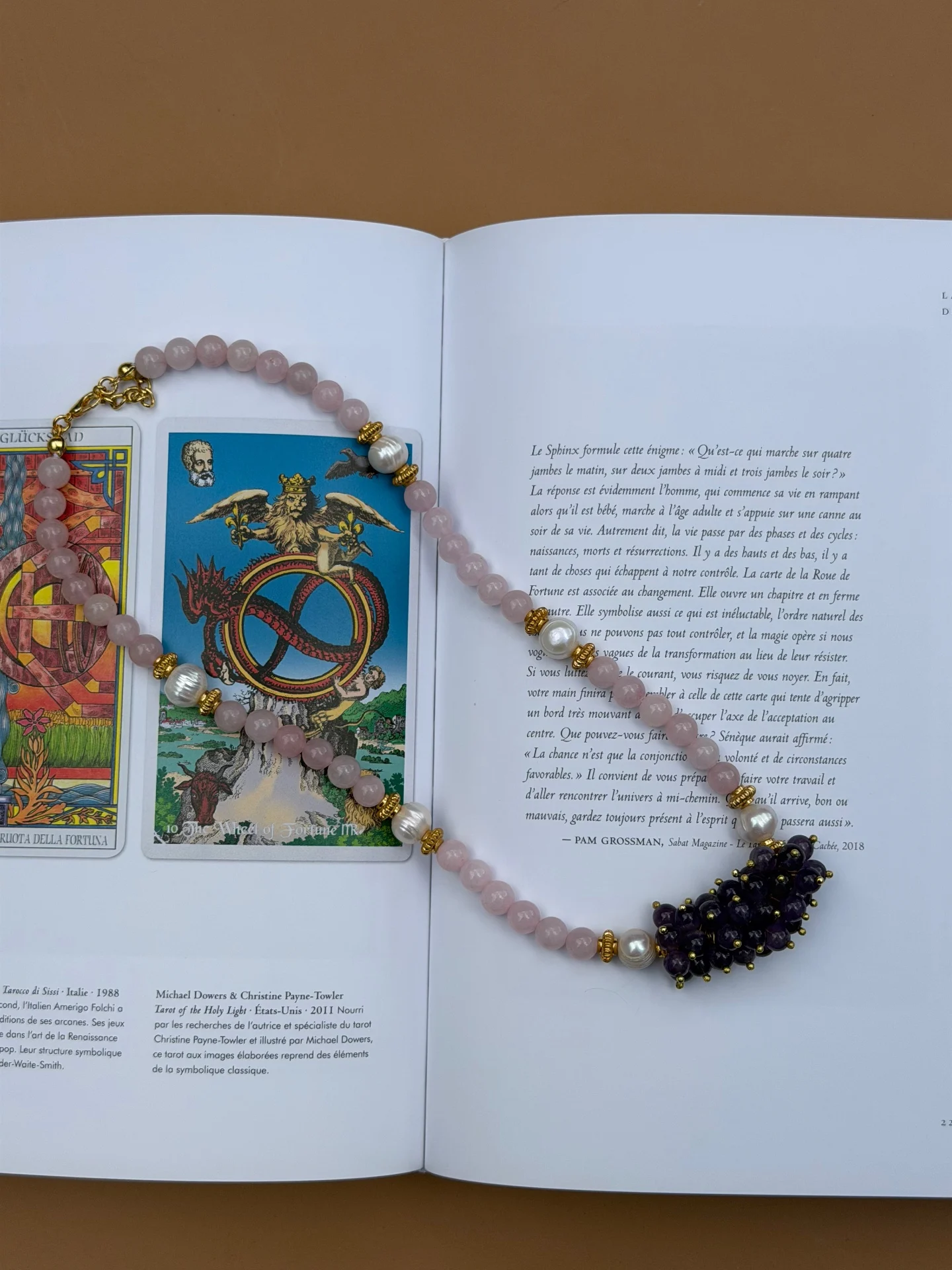 Collier Quartz Rose & Améthyste avec tarot