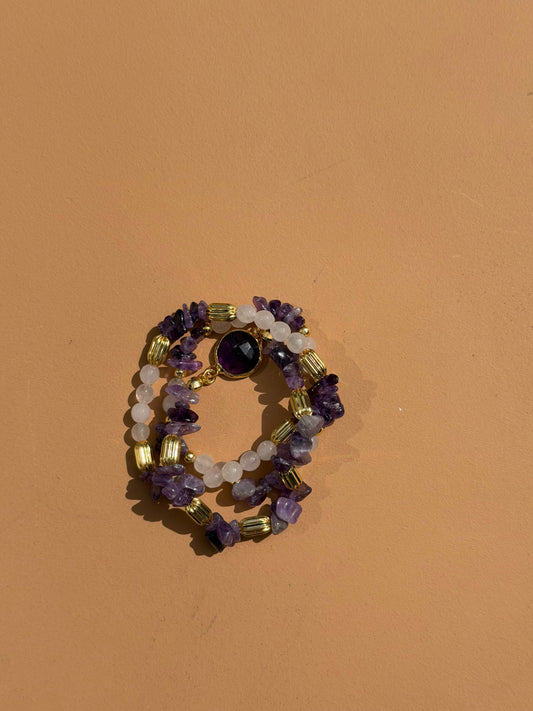 Bracelet Améthyste & Quartz Rose