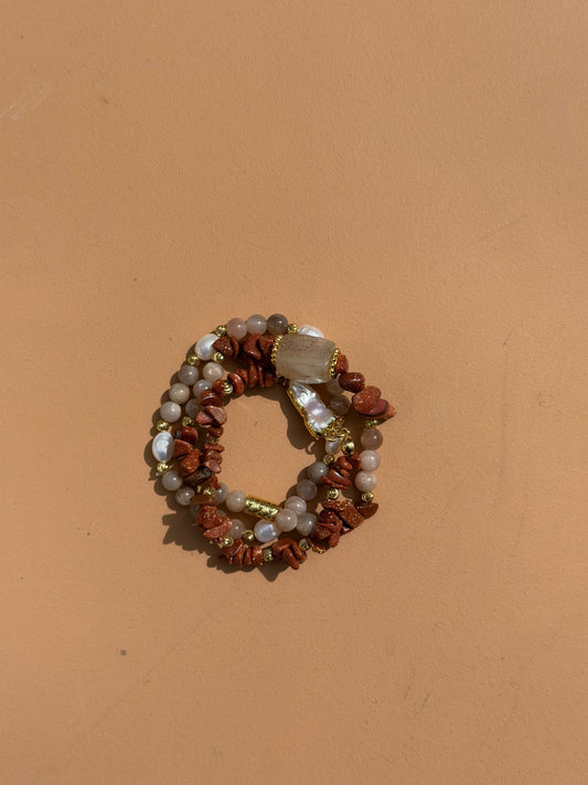Bracelet Goldstone & Perles