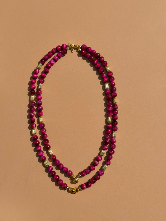 Collier Œil de Tigre Fuchsia
